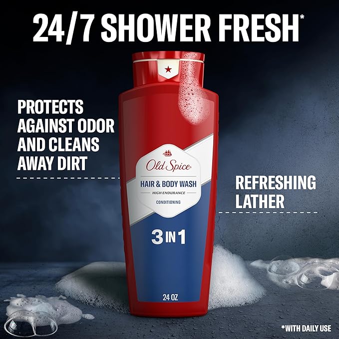 Old Spice Refreshing 2-in-1 Hair & Body Wash Conditioner for Men, High Endurance, 3X Defense, 24/7 Shower Fresh with Lasting Scent, Scented, 24 oz (Pack of 4)