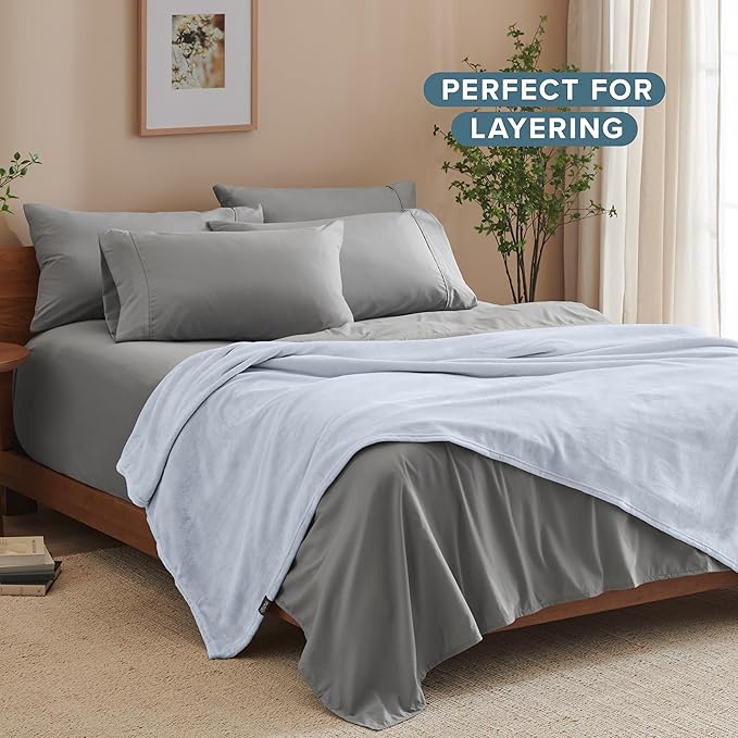 Bare Home Fleece Blanket - King Size - Ultra-Soft Lightweight for Bed, Sofa, and Couch - Luxury Microplush - Cozy Warm Blanket (King, Blue Mist)