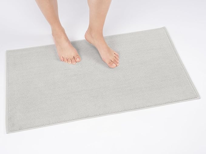 Cotton Paradise 100% Cotton Non Slip Bath Mats for Bathroom, 20x34 inch Soft Absorbent Quick Dry Machine Washable Floor Bath Mat, Silver Grey Bath Rug