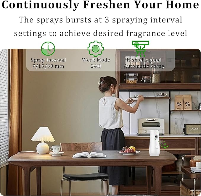 Automatic Air Freshener Spray Dispenser (8-Pack), Free Standing or Wall Mounted Adjustable Aromatherapy Machines for Home, Indoor, Bathrooms, Offices, Hotels and Commercial Places (White, 001)