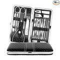 Teamkio Manicure Pedicure Set Nail Clippers Travel Hygiene Kit Stainless Steel Nail Cutter Care Set Scissor Tweezer Knife Ear Pick Utility Tools Grooming Kits with Leather Case 18 in 1 pcs (Black)
