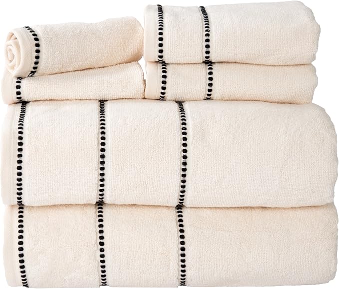 Lavish Home 6PC Towel Set - 525GSM 100% Cotton Bathroom Essentials with 2 Bath Towels, 2 Hand Towels, and 2 Wash Cloths - Absorbent Sheets for Bath, Shower, Gym, Spa, and Dorm Room (Beige)