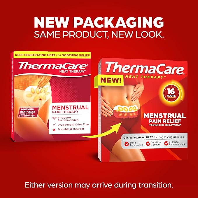 ThermaCare Menstrual Heating Pads - Portable, Adhesive HeatWraps for Period Cramps & Backache Relief - Discreet, Cord-Free Heat Therapy - Up to 8 Hours of Relief (6-Count)