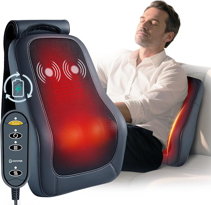 COMFIER Cordless Shiatsu Neck Back Massager with Heat 3D Roller & 8 Nodes Deep Kneading,Portable Massager for Neck Pain Relief with Detachable Flap,Perfect for Office,Chair,Home,Mothers Day Gift