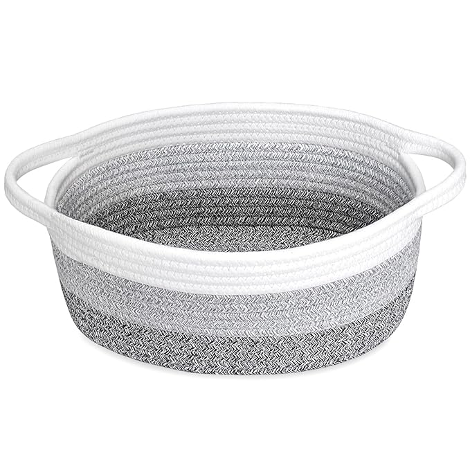 ABenkle Small Basket with Handles - Decorative Durable Rope Woven Storage Bin Shelf Storage Organizer Cube, Easter Baby Gift Basket, 12"x8"x5"