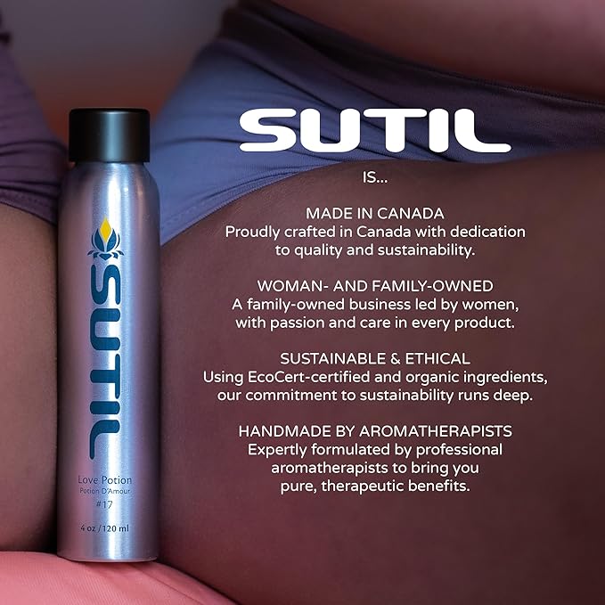 SUTIL Love Potion #23 Massage Oil – Sensual Aphrodisiac Massage Oil for Couples – Botanical Body Oil with Ylang Ylang, Geranium, Ginger & Cinnamon – Non-Sticky Aromatherapy Massage Oil (4 Oz)