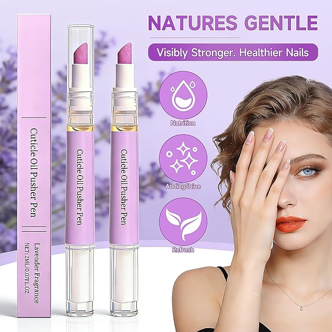 2 Pcs 2-in-1 Cuticle Oil Pusher Pen - 2026 New Ceramic Cuticle Pen,No Leak Travel Size Cuticle Pusher Pen With Oil,Moisturizing And Brightening Instant Keratin Removal Tool For Dry Damaged Nails
