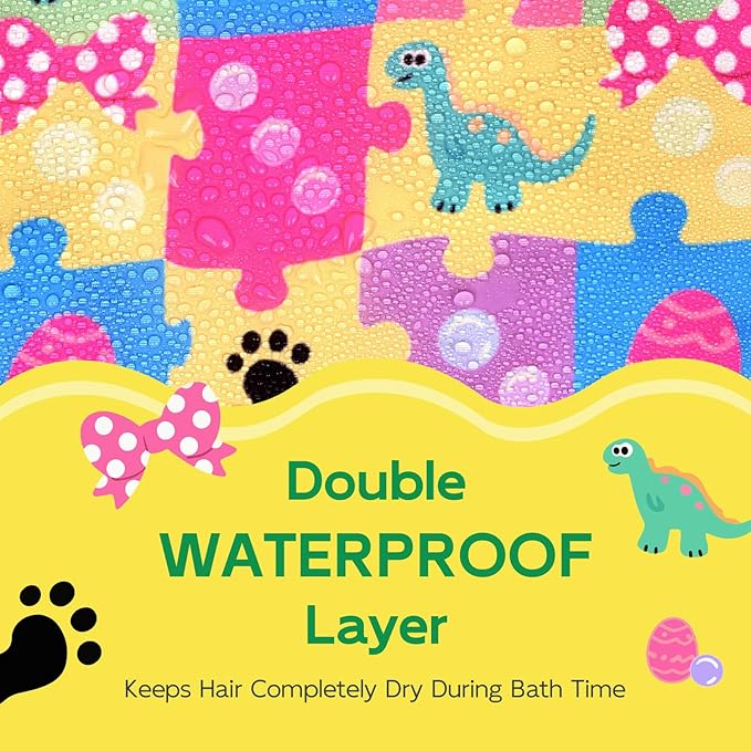 Years calm Kids Shower Cap, Waterproof Reusable Cartoon Bath Cap with Double Layers & Soft Elastic Band, Washable shower cap for kids, Great for Daily Bath(multi-colored, One Size)