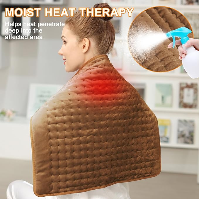 Deepsoon Heating Pad,Electric Heating Pads for Back,Neck,Moist Heating Pad for Abdomen Shoulder Knee Legs,Dry/Moist Heat&Auto Shut Off,Mother's Day Birthday for Men and Women,Brown,24x20 Inch
