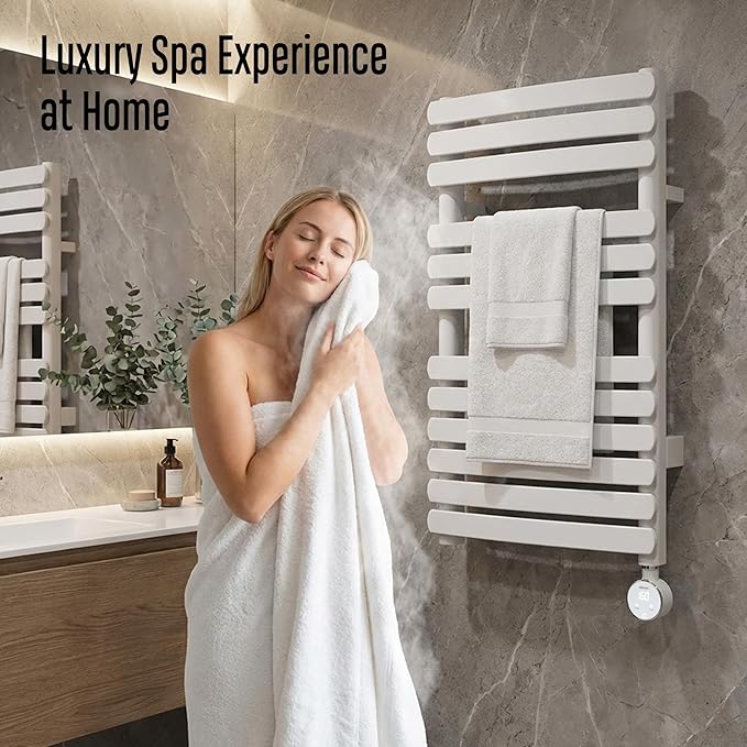 Towel Warmer, Large Size Heated Towel Rack with Built-in Timer and Temperature Control, Detachable Controller, Hardwired/Plug-in, White