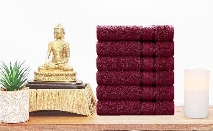COTTON CRAFT Ultra Soft Hand Towels - 6 Pack 100% Cotton Face Towels - Absorbent Quick Dry Everyday Luxury Hotel Bathroom Kitchen Spa Gym Shower Pool Picnic Dorm - Plush 580 GSM - 16x28 - Burgundy