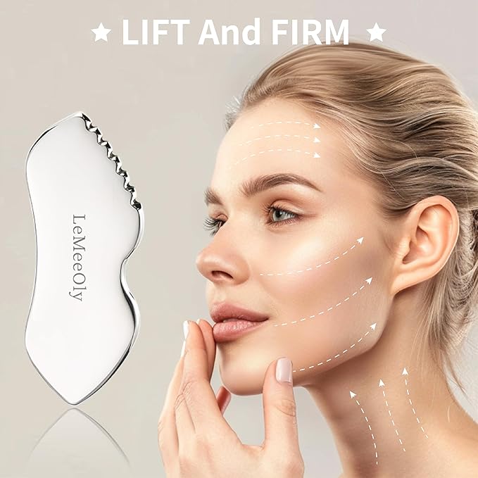 LeMeeOly Gua Sha Facial Tools Stainless Steel & Compressed Facial Sponges, Detail Metal GuaSha and Natural Spa Sponges for Facial Cleansing Skin Care，Guasha Stone Face Sculpting Tool
