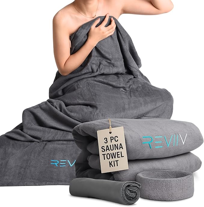 Sauna Blanket Insert Towel Kit - 3 Pcs Luxuriously Soft & Absorbent Sauna Towel Sack with Microfiber Face Cloth & Headband - Accessories for Infrared Blanket Simplified Cleanup - 70" x 30"