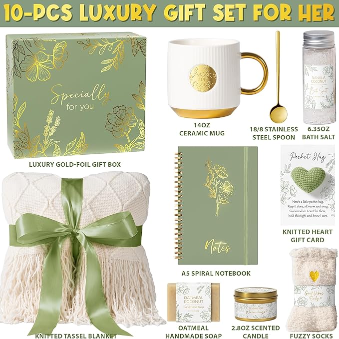 Self Care Gifts for Women Get Well Soon Gift Baskets, Mothers Day Birthday Gifts for Women Spa Care Package, Sympathy Inspirational Thinking of You Gift Set for Mom Her Wife Girlfriend Sister Friend