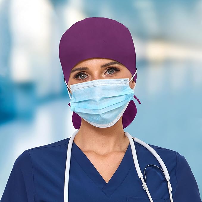 Satin Lined Scrub Cap, Adjustable Surgical Cap with Sweatband & Buttons, Soft and Wrinkle-Resistant Scrub Hat