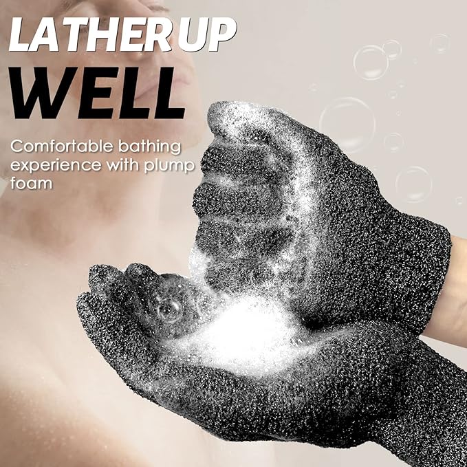 MIG4U Shower Exfoliating Scrub Gloves, Bathing Gloves Body Wash Dead Skin Removal Deep Cleansing Sponge Loofah for Women Men