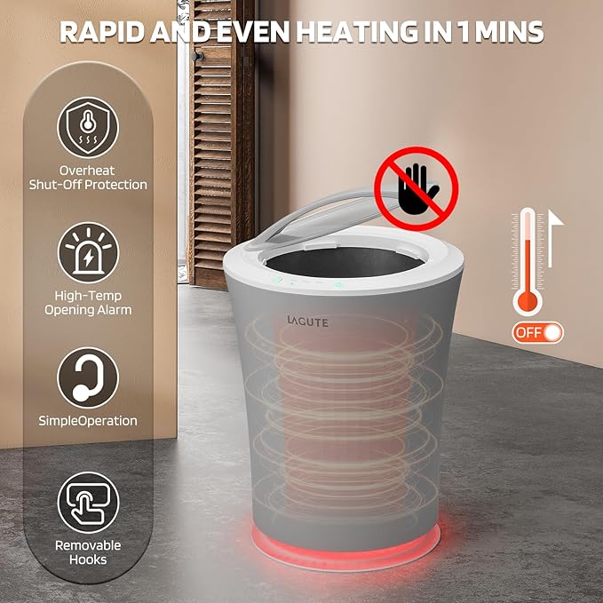 Lagute 20L Towel Warmer for Bathroom, 3-Level Timer, Warning Alarm & RGB Light, Auto Shut-Off, Heated Bucket for Bathrobe, Blanket, 40 '' x 70'' Towels, Gray