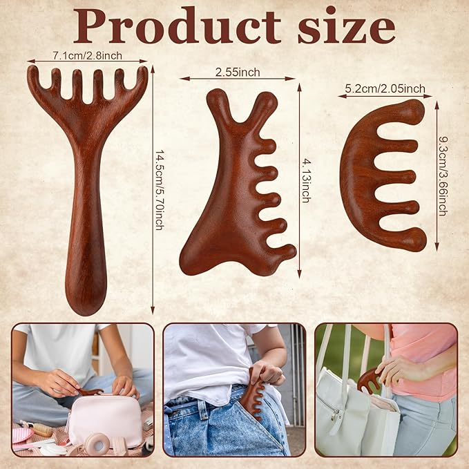 ProSuites 3 Pack Scalp Massager Hair Growth,Wooden Gua Sha Head Massage Tool for Hair Growth, Soothing and Relaxing