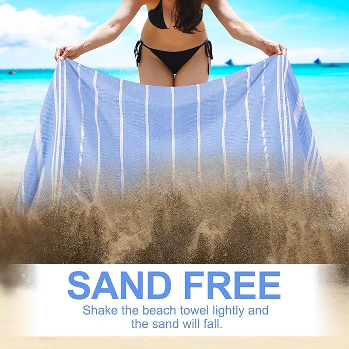 Genovega 6 Packs Oversized Turkish Beach Bath Towel Set Bulk 74"x38" Extra Large Sand Free Quick Dry Swim Camping Pool Clearance Towels Travel Blanket Adult Essentials Royal Blue Stripe