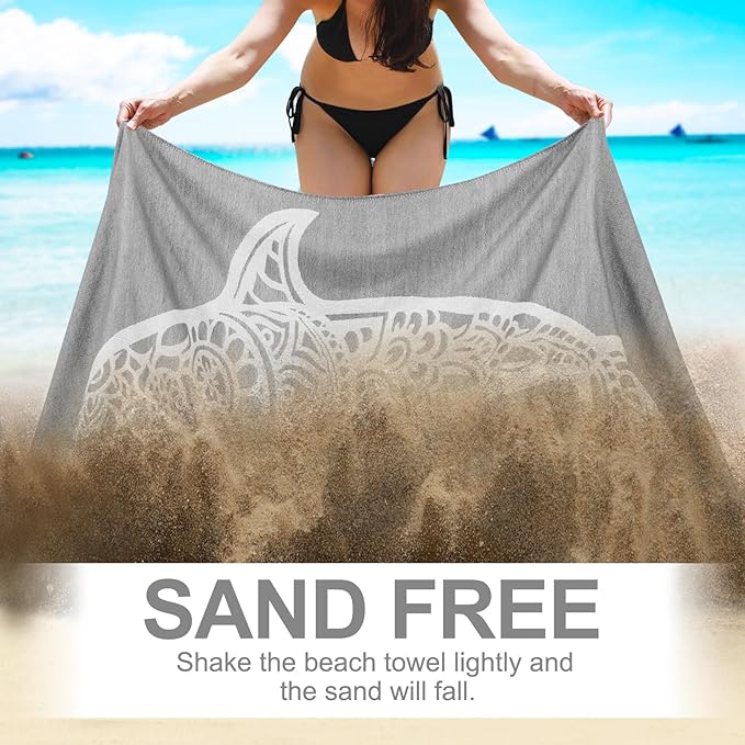 Genovega Oversized Cotton Turkish Beach Towels 72"x36" Lightweight Quick Dry Sandless Pool Swim Towel Large No Sand Compact Blanket Adult Travel Essentials Cruise Accessories Must Haves Grey Dolphin