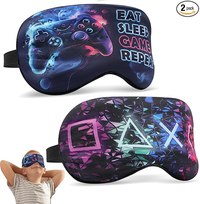 2 Pcs Boys Sleep Eye Mask, Guys Blackout Sleeping Silk Mask for Kids Adult Children's Travel Eye Mask Eye Cover Blindfold for Game (2 Pcs Game Mask - Style 6)