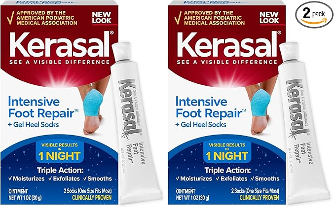 Kerasal Intensive Foot Repair Skin Healing Ointment,1 Oz and Moisturizing Gel Socks,(Packaging May Vary),(Pack of 4)