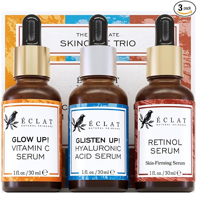 Eclat Skincare Face Serum Set – Vitamin C, Retinol, Hyaluronic Acid for Hydration & Anti-Aging – Brightening & Firming Facial Serums – 3 Pack Face Care Set