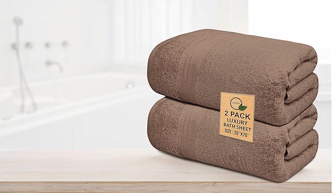 Softolle 100% Cotton Luxury Bath Sheets - Pack of 2 (35" x 70") | Super Soft, Quick-Dry & Highly Absorbent Towels for Bathroom, Home, Spa & Gym (Taupe)