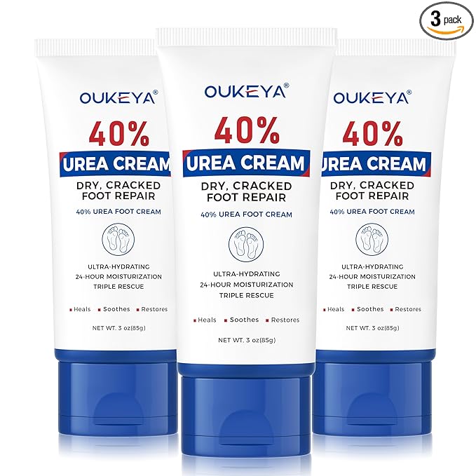 OUKEYA Urea Cream 40 Percent Tube 3 Oz, Urea Foot & Hand Cream for Dry Cracked, 40 per Urea Lotion for Feet Maximum Strength 3 Ounce(Pack of 3)