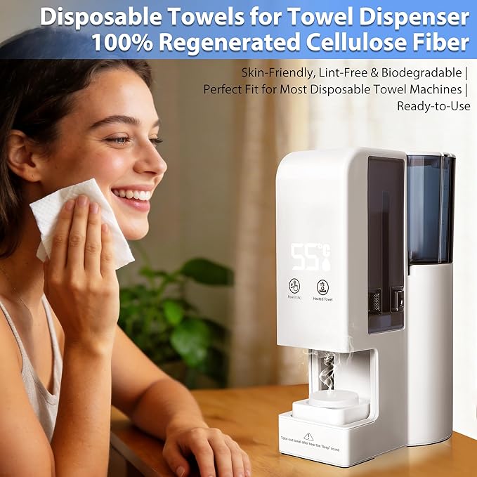 Hot Face Towel Heater Machine, Automatic Disposable Towel Warmer with Steam, 5-Second Heating, 55°C Constant Temperature, Portable Face Towel Steamer (1PC Towel Machine+100PCS Towels)
