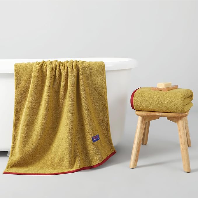 REDKISS 100% Cotton 2 Pack Luxury Bath Towels 27 x 54 Inches, Oversized Bath Towel Set, 600 GSM Ultra Soft Highly Absorbent Quick Drying Towels for Bathroom, Gym, Spa, Hotel, Mustard Yellow