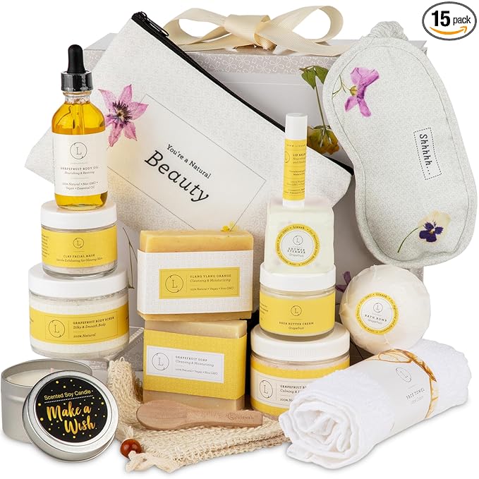 Lizush Luxury Citrus Spa Gift Basket - 15-Piece Handmade Self-Care Set for Relaxation, Perfect Gift for Women, Wife, Mom, or Best Friend - Handmade in the USA