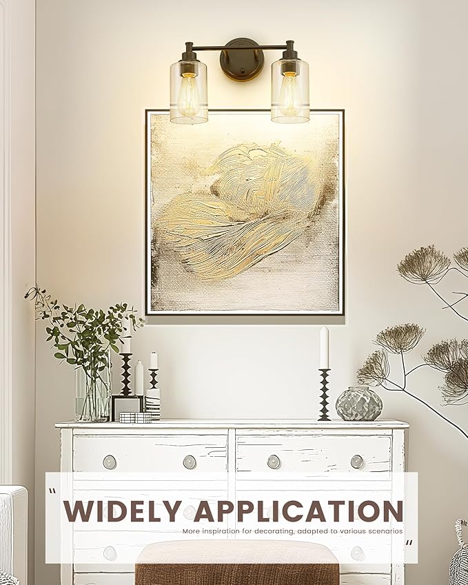 FEMILA Bathroom Vanity Light, Vanity Lighting fixtures, Modern Wall Sconce Bathroom Lighting with Claer Glass Shade, 2-Light Bathroom Light Fixtures, Oil Rubbed Bronze Finish, 4FYC56B-2W ORB