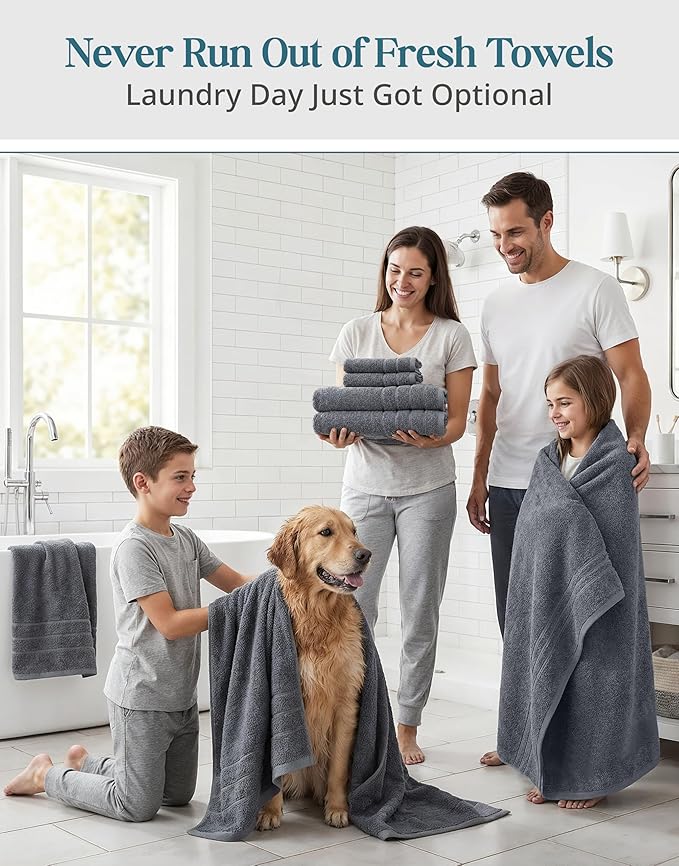 Casa Platino Cotton Towels Set for Bathroom - 18 Pc Family Pack - Super Soft & Quick Dry - 6 Bath, 6 Washcloth, 6 Hand Towels - Oeko TEX Certified, Machine Washable & Durable - Cool Grey