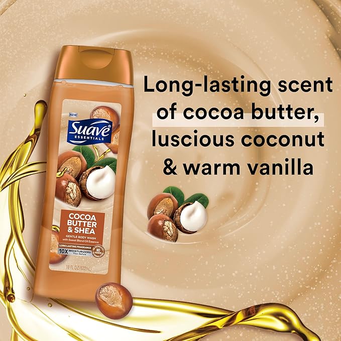 Suave Body Wash Variety 2-Pack, Milk & Honey + Cocoa Butter & Shea – Gentle Body Washes with Sweet Blend Oil Essence, 18 Oz Ea