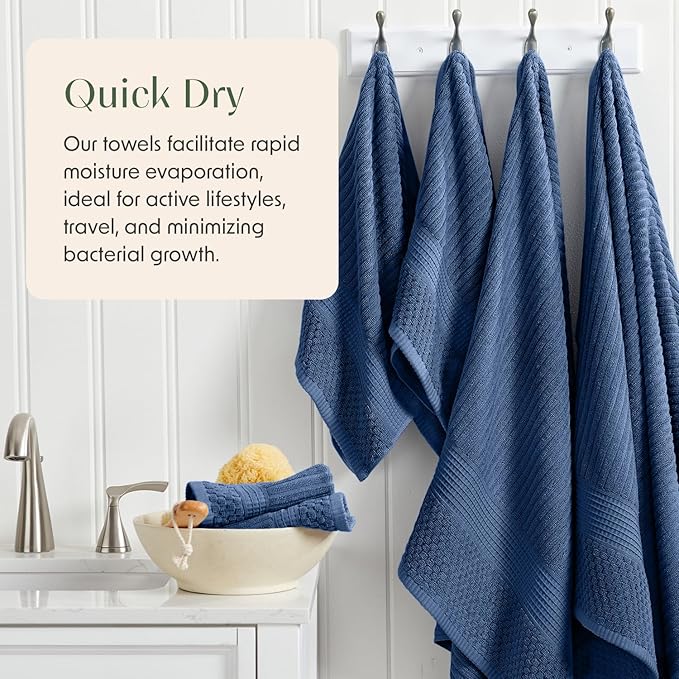 Springtree Home 100% Cotton Bath Towel Set of 4 | Super Soft & Absorbent with Quick-Dry Fibers | 4 Bath Towels | Textured and Durable Cotton | Krista Collection - Navy