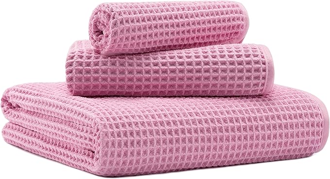 MICROFI Microfiber Waffle Bath Towels, 3 Pieces, Oversized, Soft, Absorbent, Fast Drying, Lint Free, Includes Bath, Face and Hand Towels 430 GSM