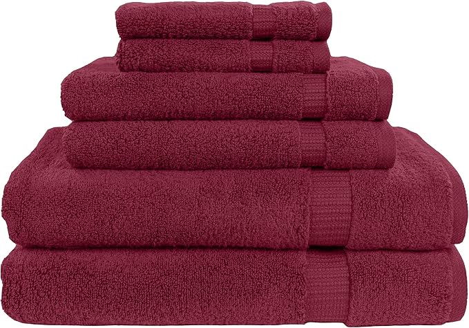 MyPillow My Towel 6 Piece Set - Premium Cotton Soft Absorbent Towels, 2 Bath Towels, 2 Hand Towels, 2 Wash Cloths [6 Piece Set, Burgundy]