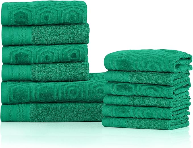 Superior Honeycomb Cotton Medium Weight Towels, For Guest Bath, Master Bathroom, Shower, Quick Dry, Adults, Home Essentials, Textured Waffle Border, Assorted Towel Set, 12 Piece Towel Set, Sage
