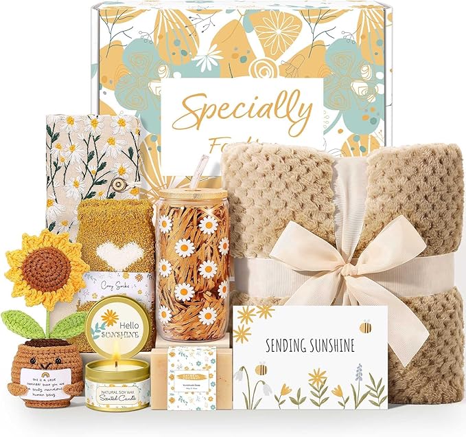 Wasocol Self Care Gifts for Women Gift Baskets，Sending Sunshine Thinking of You Care Package Spa Gift Sets, Mothers Day Birthday Gifts for Women Mom Sister Wife Grandma Best Friends Her - Khaki