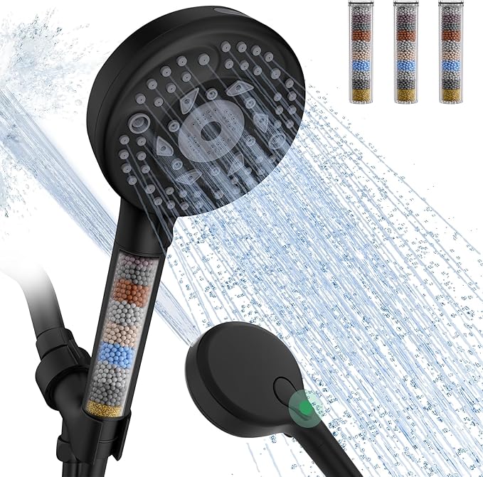 SunCleanse Filtered Shower Head with Handheld,9-Spray Setting High Pressure Detachable Shower Head with 4 Filters for Hard Water - Filter Chlorine, Improve Skin and Hair Texture(4 Filters, Chrome)