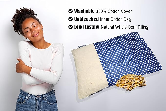 Microwavable Corn Filled Heating Pad and Cold Pack/Washable 100% Cotton Cover (Polka Dot - Blue, 7.5in W x 11in L)