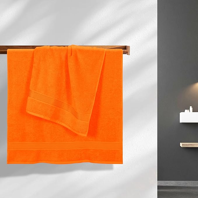 BELZZI Home Ultra Soft 4 Pack Oversized Bath Towel Set 27x54, Cotton Compact Bath Towels, Highly Absorbant Eco-Friendly Quickdry & Lightweight Towel, Ideal for Gym Travel Camp Pool - Orange