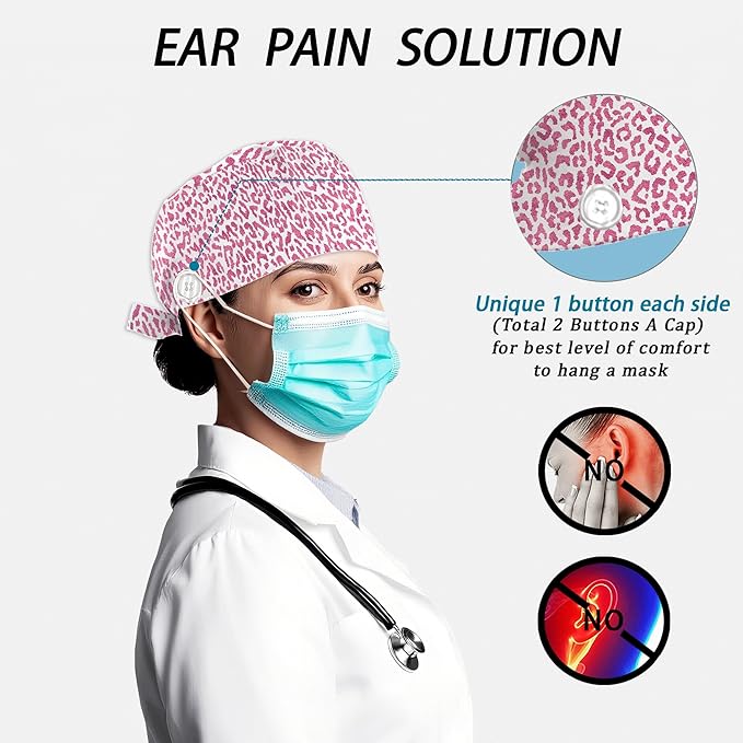 2 Pcs Working Cap with Sweatband for Women Men, Adjustable Cleaning Working Hats, Nurse Surgical Caps