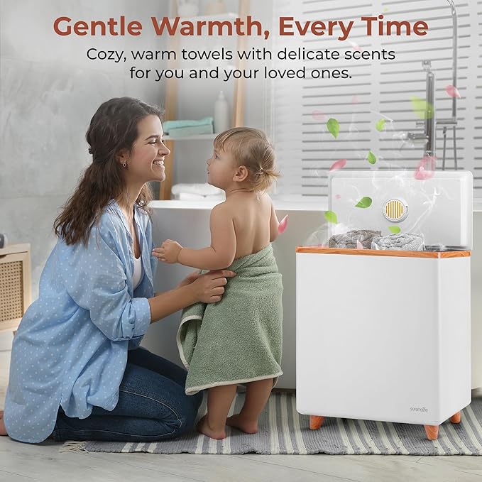 SereneLife WIFI Luxury Rectangle Towel Warmer - Spa & Bathroom Blanket Heater with Custom Fragrance, Auto Shut-Off, Fits 2 large Towels, Blankets, Bathrobes, PJ's - Perfect Gift for Him & Her