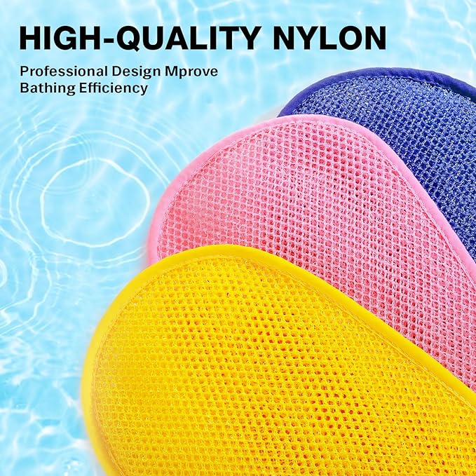 African Net Sponge Exfoliating Gloves, 3-Pack Bath Mitts for Deep Cleaning & Dead Skin Removal, Assorted Colors (Pink, Yellow, Purple)
