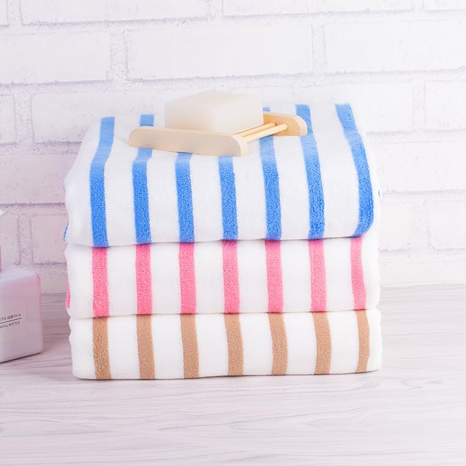 JML Microfiber Beach Towels, Large Bath Towel Set for Adult, 6 Pack, 27" x 55" - Cabana Stripe - Absorbent, Quick Dry Lint-Free, No Fading for Party, Hair Wrap, Pool, Sport, Yoga, Swimming, Coffee