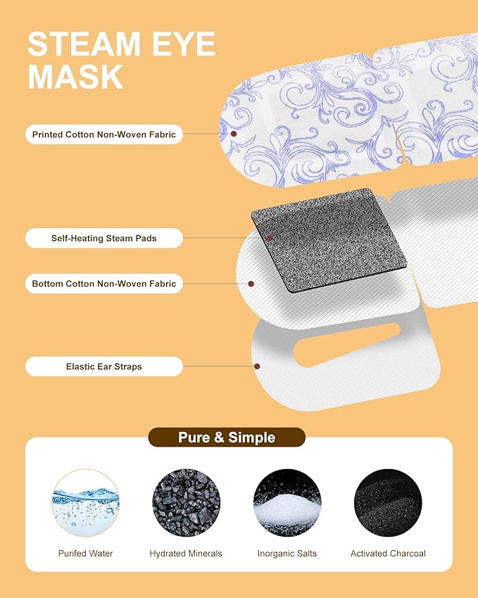 Heated Eye Mask Disposable 24 Pack, Large, 45+ Min Self Heating Steam Eye Mask for Dry Eyes Dark Circles Puffy for Sleep Travel Office, Warming Rest Eyes Mask Best Gifts for Women (Chamomile)