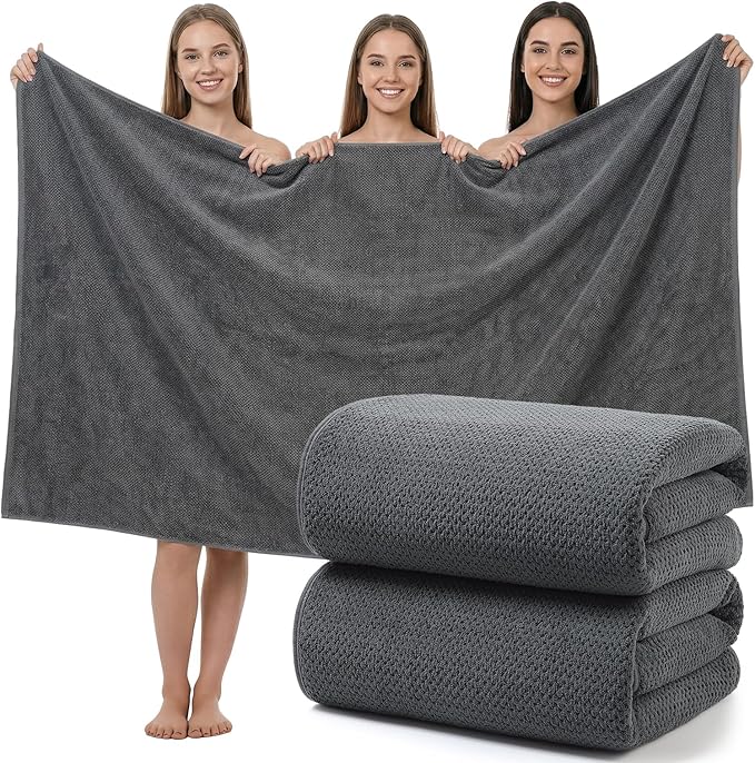 REDKISS Pack of 2 Jumbo Bath Sheets, 40 x 80 Inches Microfiber Bath Towels for Bathroom, Extra Large & Lightweight, Quick-Dry, Super Soft & Highly Absorbent, Perfect to Wrap Yourself in, Gray
