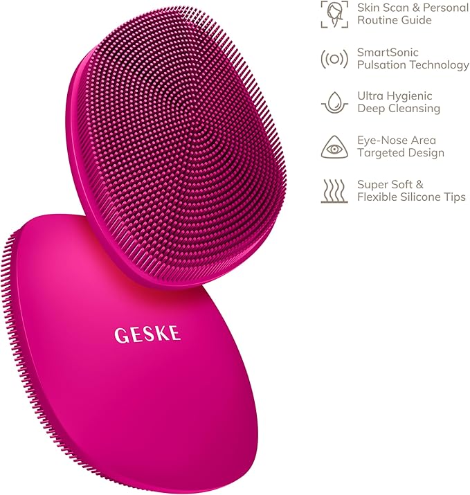 GESKE SmartAppGuided™ Facial Brush | 4 in 1 | Professional Facial Cleansing Brush | Skin Cleansing Silicone Facial Brush | Routine Skincare | Gentle Cleansing | Facial Cleanser